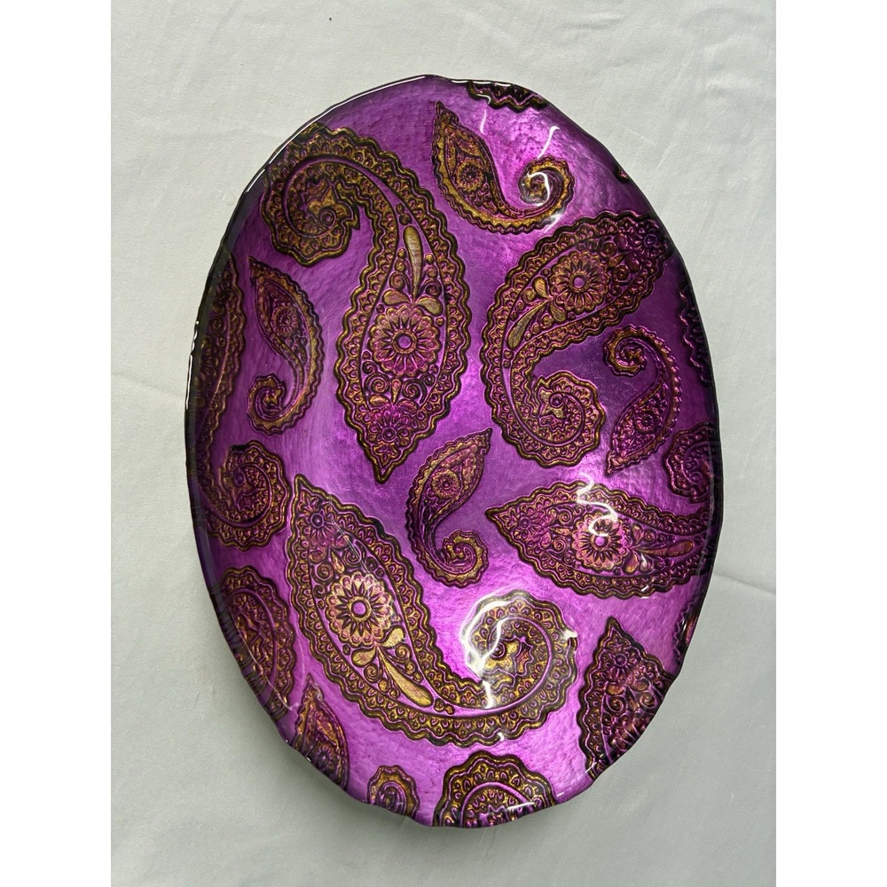 Red Pomegranate Etched Tableware Created By Hand Paisley Pattern Hand Decorated